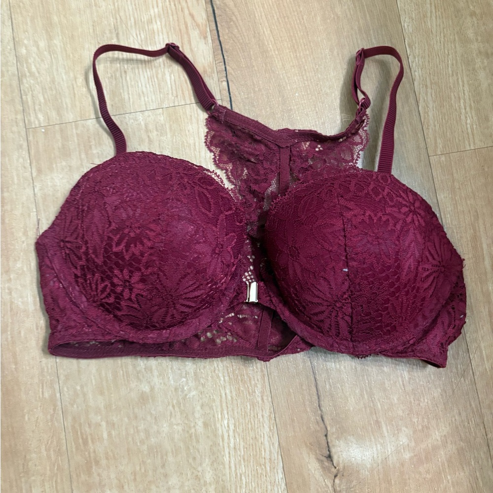Auden Burgundy Lace Padded Bra with Racerback Detail